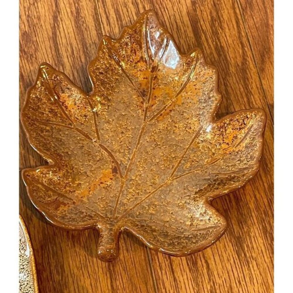 Set of three fall leaf decor small dish/plates